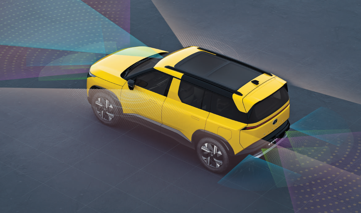 Tata Sierra — L2+ ADAS suite with 22 features including Intelligent Speed Assist - camera and radar coverage around the vehicle