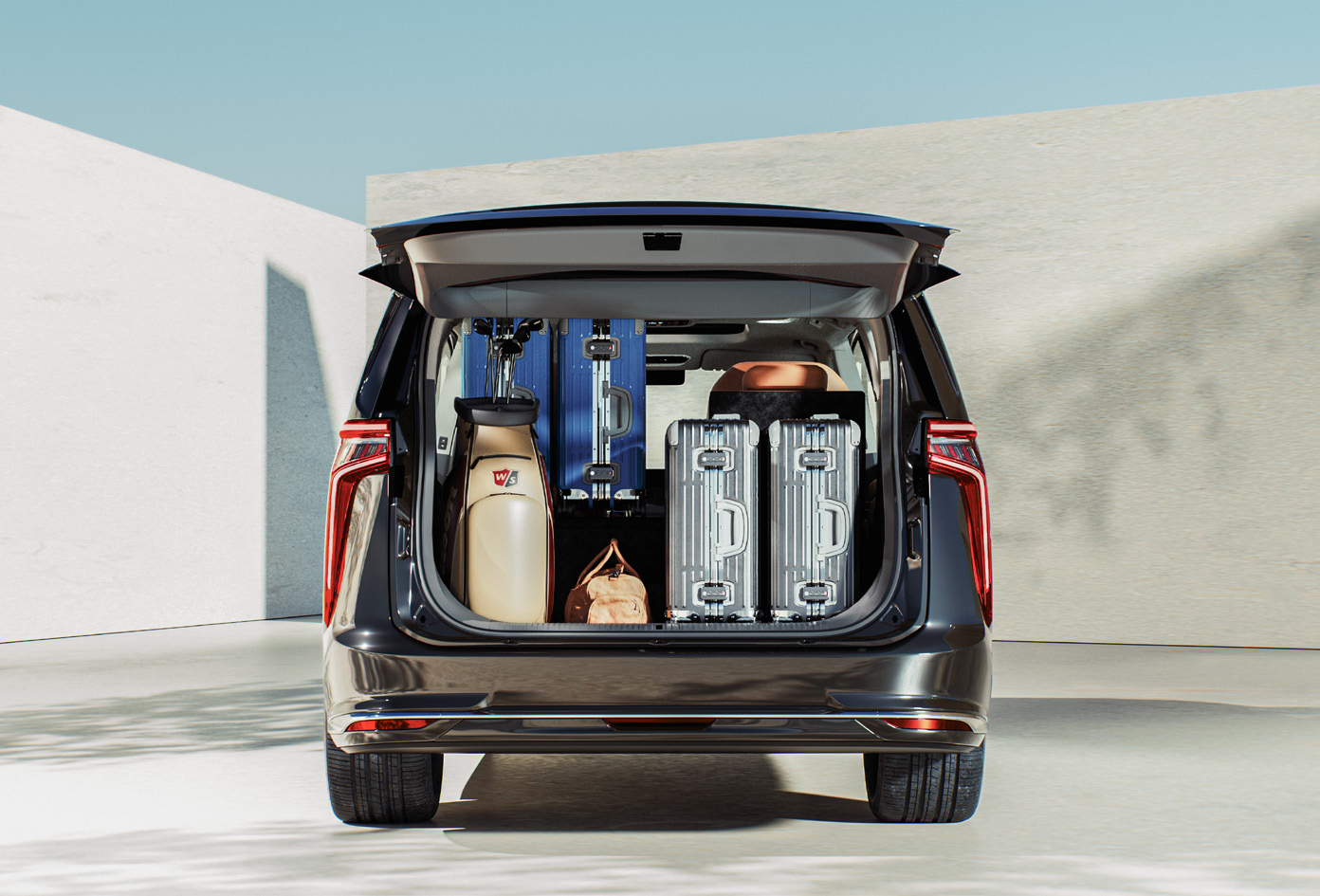 MG M9 — Boot loaded with luggage behind the third row.