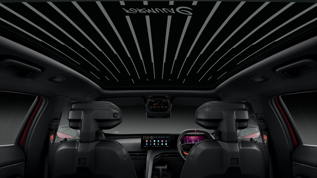 Mahindra BE 6 FE — Infinity roof - fixed glass panoramic sunroof with Formula E graphics