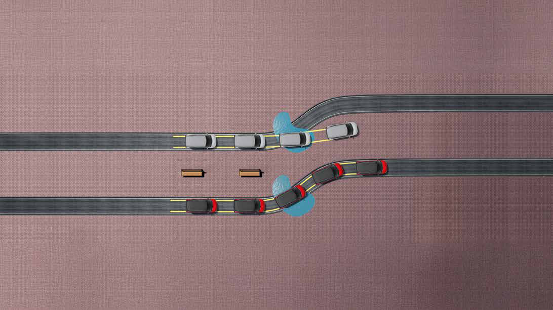 Maruti Suzuki Wagon R — ABS with EBD illustration showing shorter, more controlled stops versus a vehicle without ABS.