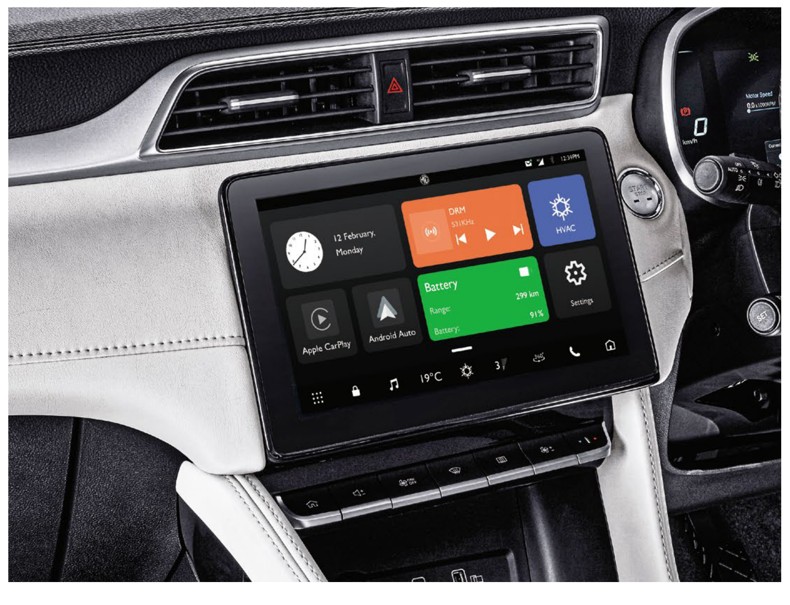 MG ZS EV — 25.7cm HD touchscreen infotainment with Apple CarPlay and Android Auto