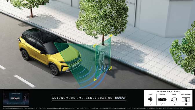 Tata Harrier — Autonomous Emergency Braking with forward pedestrian and vehicle detection