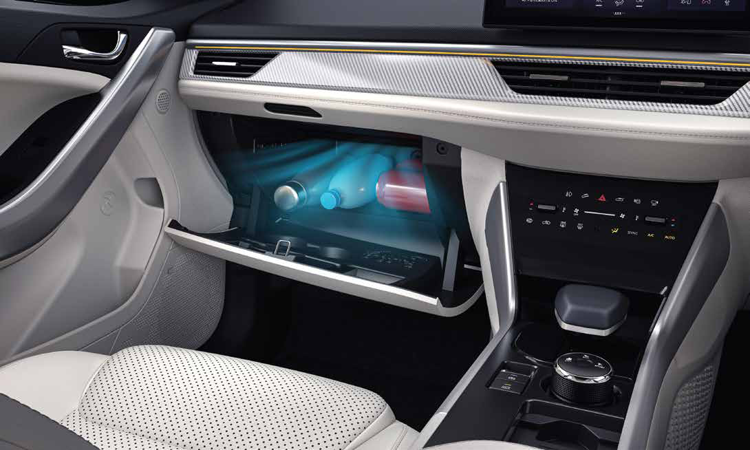 Tata Curvv — Illuminated cooled glovebox keeps essentials chilled, lit and easy to find.