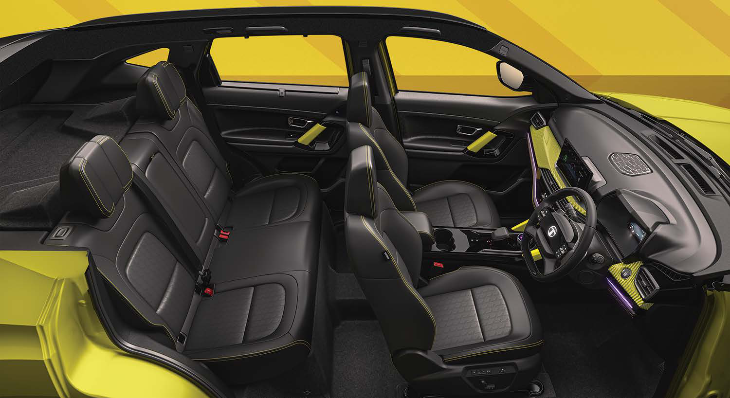 Tata Harrier — Persona-themed dual-tone cabin with contrast stitching and accents