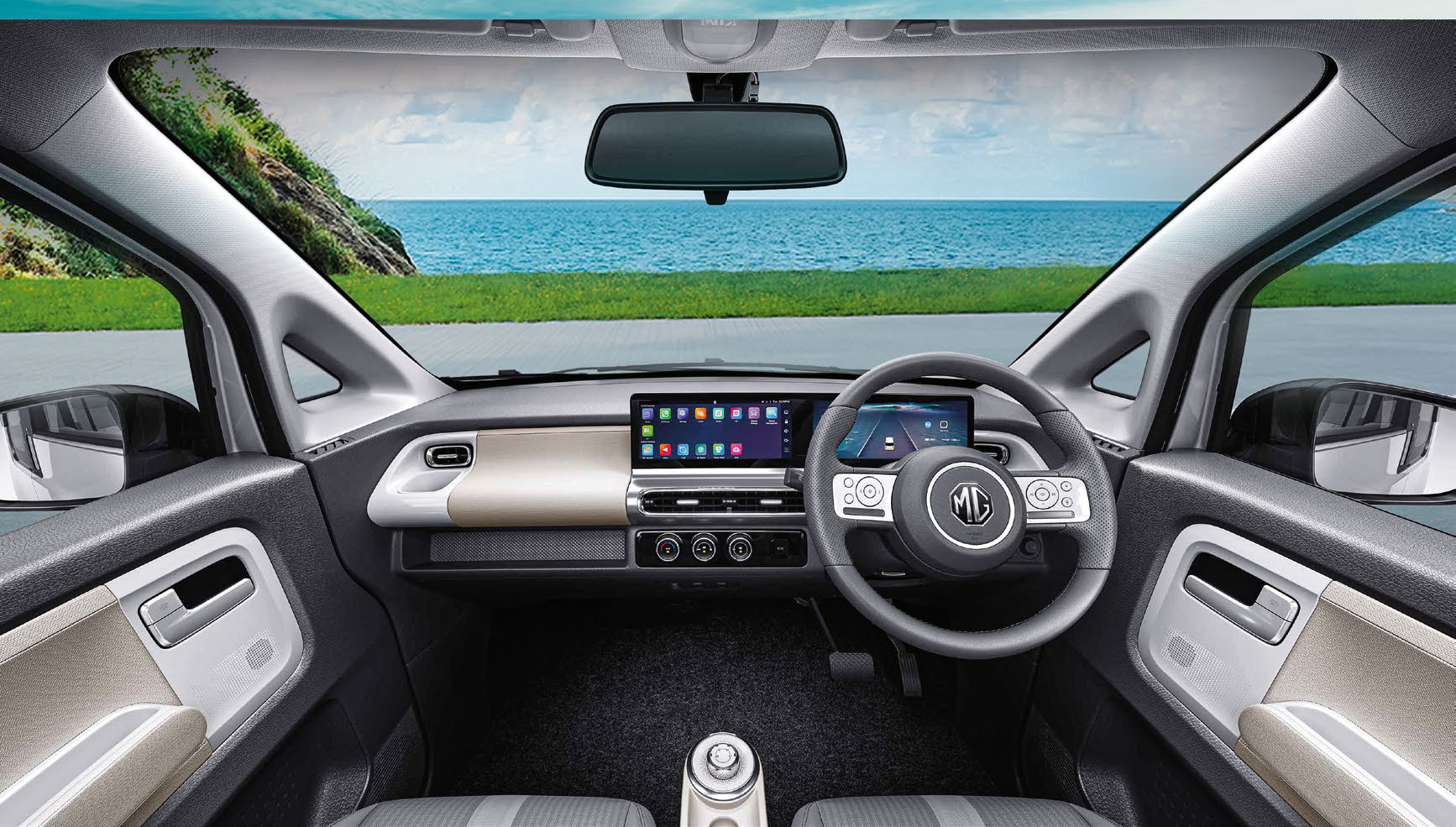 MG Comet EV — Dashboard with floating twin display and MG multifunction steering
