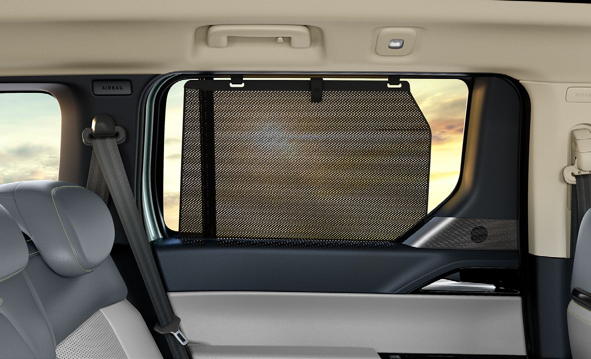Tata Sierra EV — Rear window sunshade gives privacy and sun protection, deployed from your seat