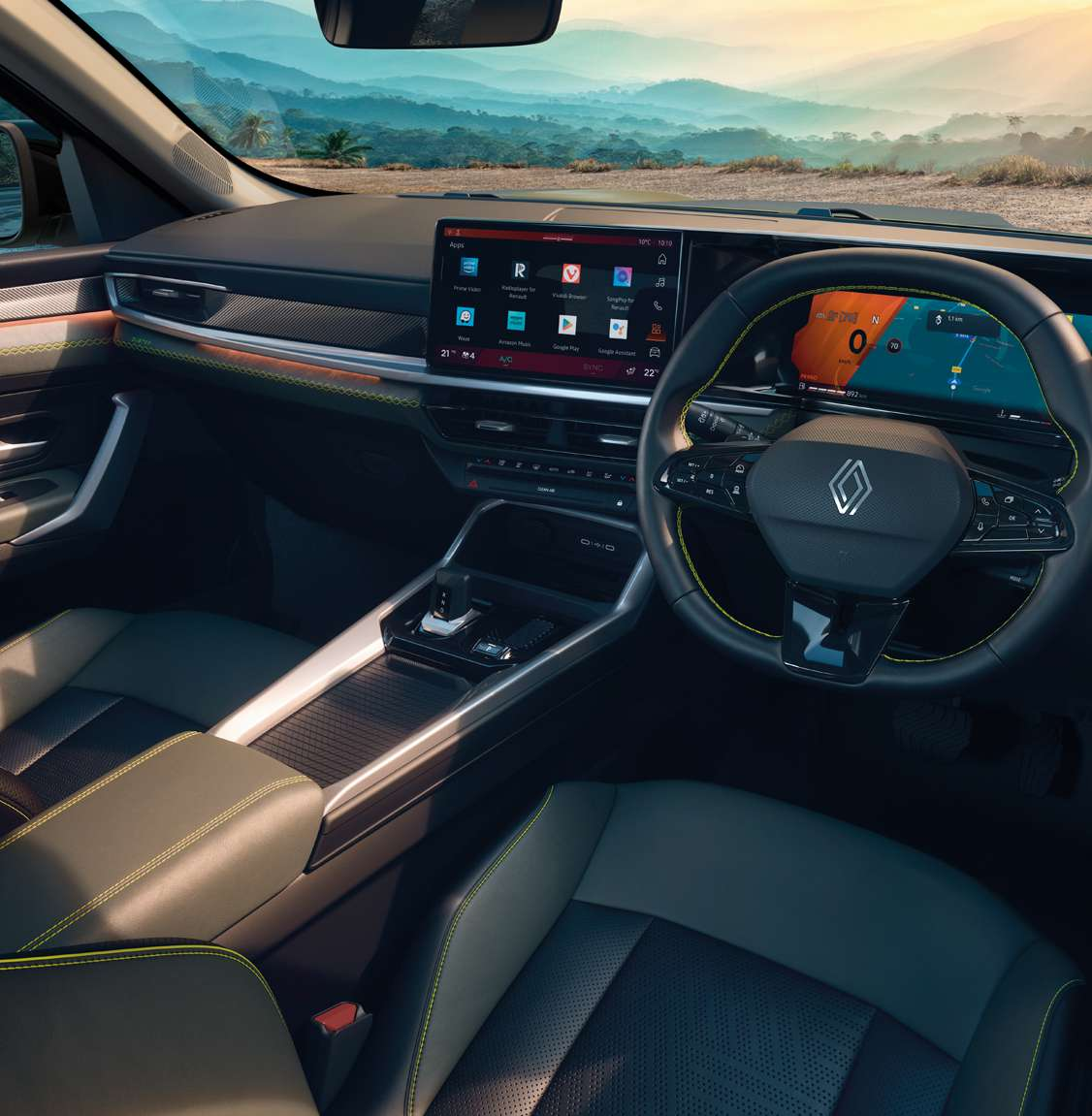 Renault Duster — Driver-centric cockpit with dual openR screens and a centre e-shifter