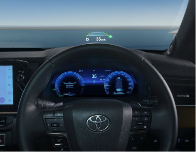 Toyota Camry — Colour Head-Up Display projecting speed and drive data onto the windscreen