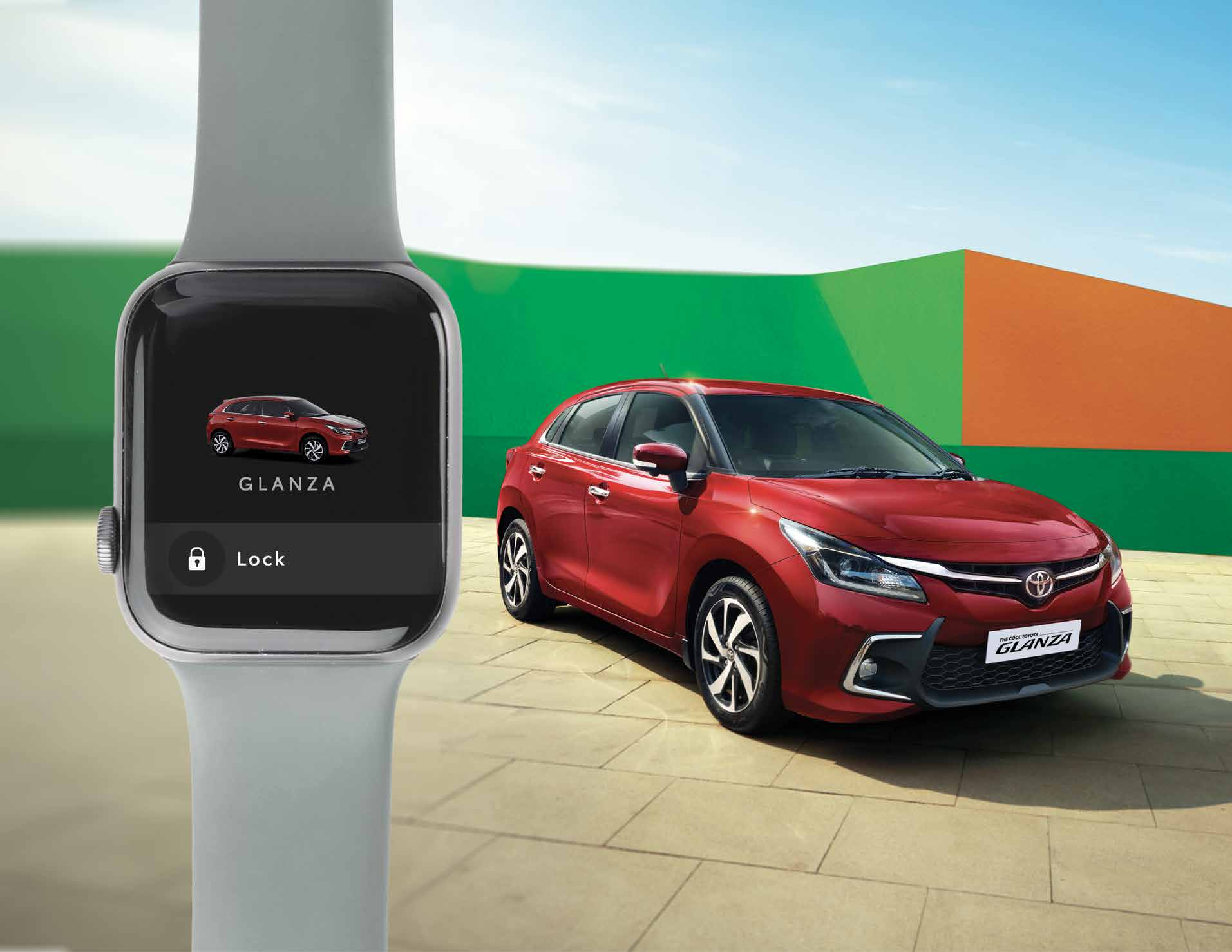 Toyota Glanza — Smartwatch connectivity to remotely lock, locate and check the Glanza from your wrist.