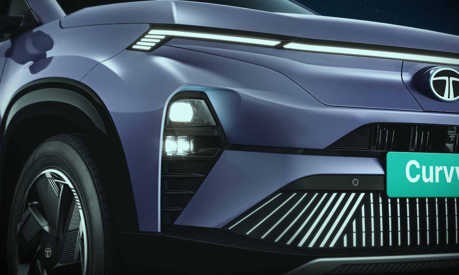 Tata Curvv EV — LED projector headlamps with sequential turn indicators and welcome & goodbye lighting sequence