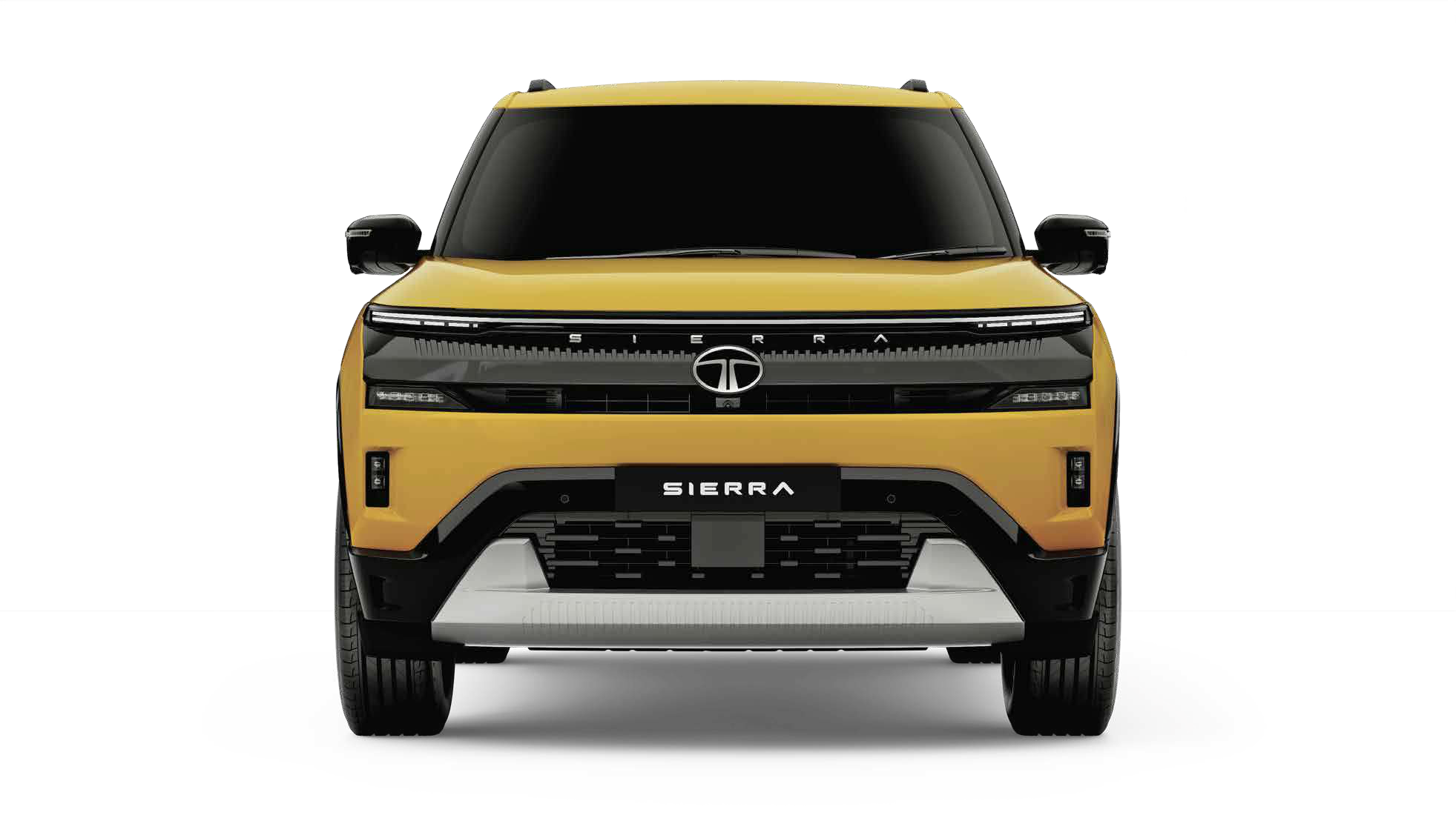 Tata Sierra — Night Saber bi-LED booster headlamps flank the grille, with front fog lamps with cornering function that light up every turn