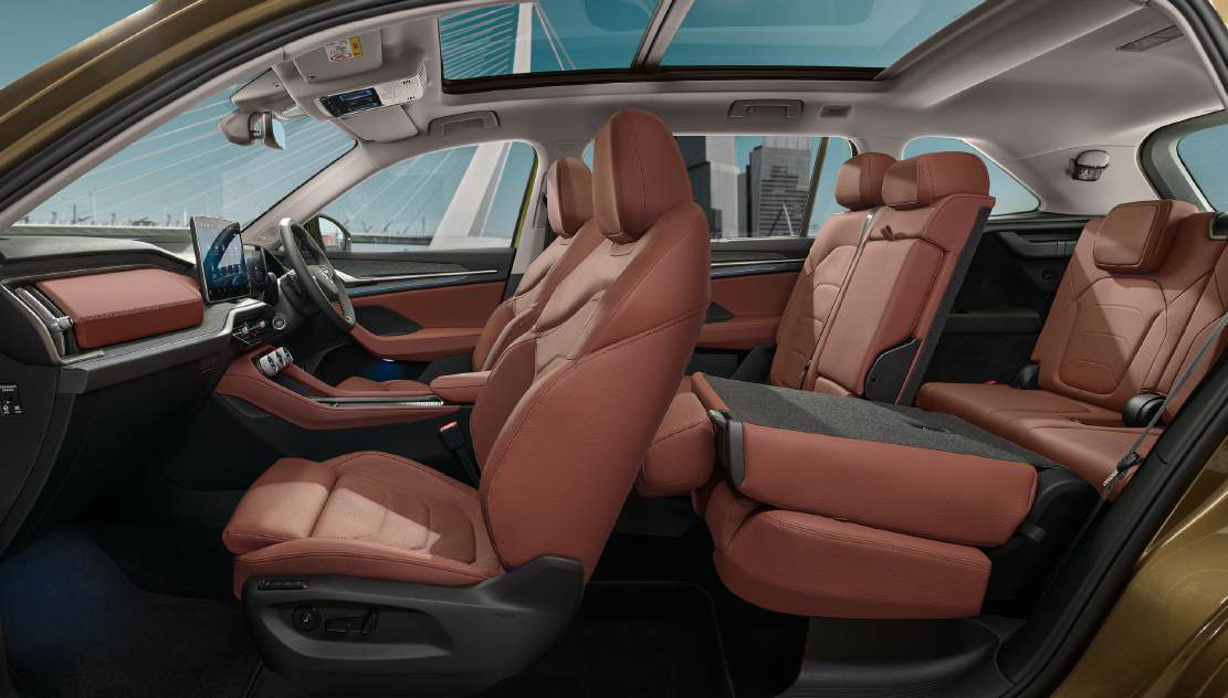Skoda Kodiaq — Three-row, seven-seat cabin under a full-length panoramic roof