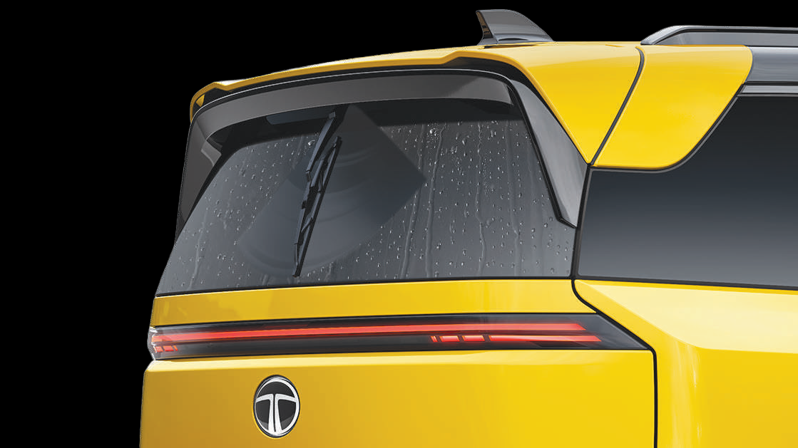 Tata Sierra — Light Saber connected LED tail lamp with a hidden rear wiper and washer tucked under the roof spoiler
