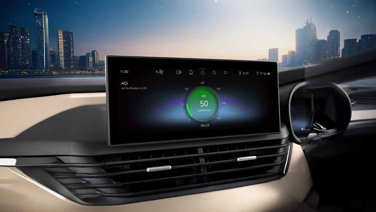 Tata Altroz — Built-in air purifier with live AQI readout on the touchscreen