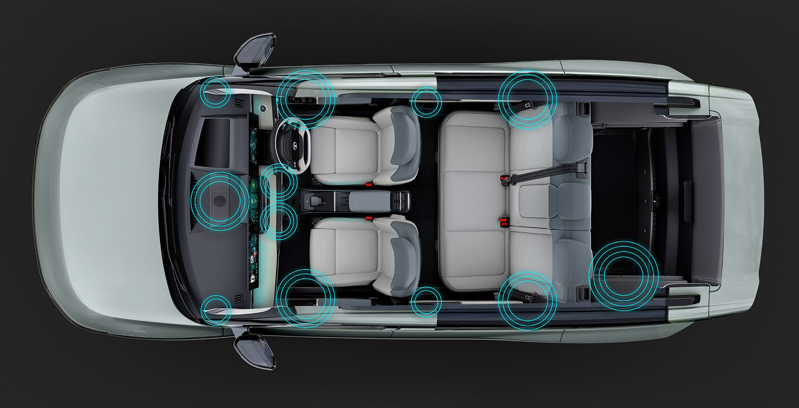 Tata Sierra EV — 12 JBL Black speakers with Dolby Atmos - top-down view of the cabin speaker placement including the Sonicshaft soundbar