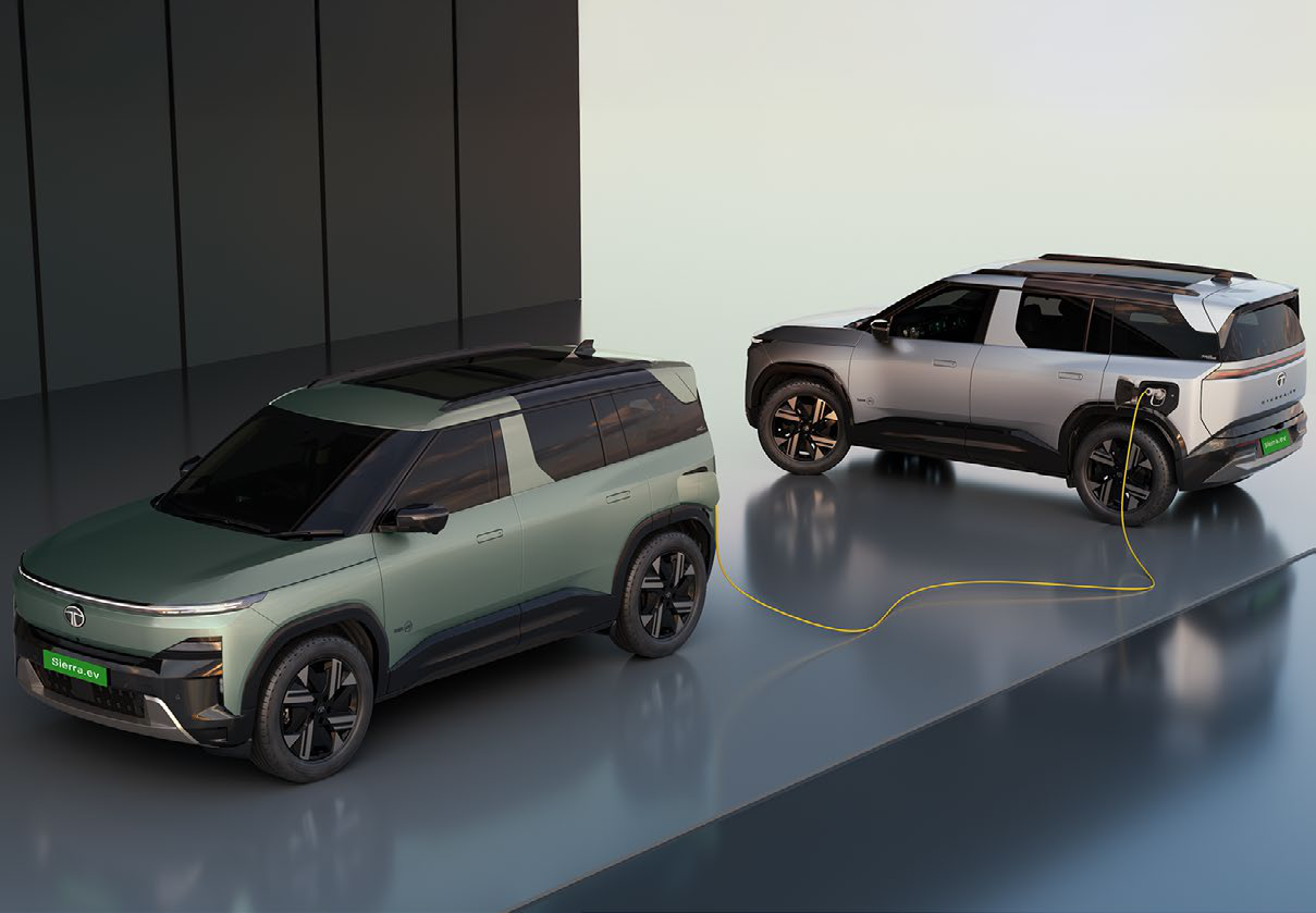 Tata Sierra EV — Vehicle-to-Vehicle (V2V) charging lets the Sierra.ev share its battery with another EV