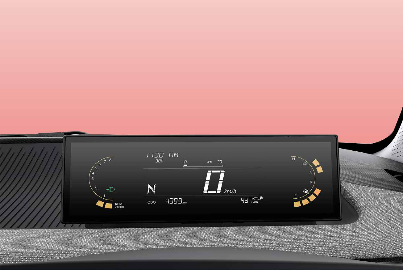 Tata Tiago — Digital Island cluster displays speed, gear, fuel and drive information in one screen