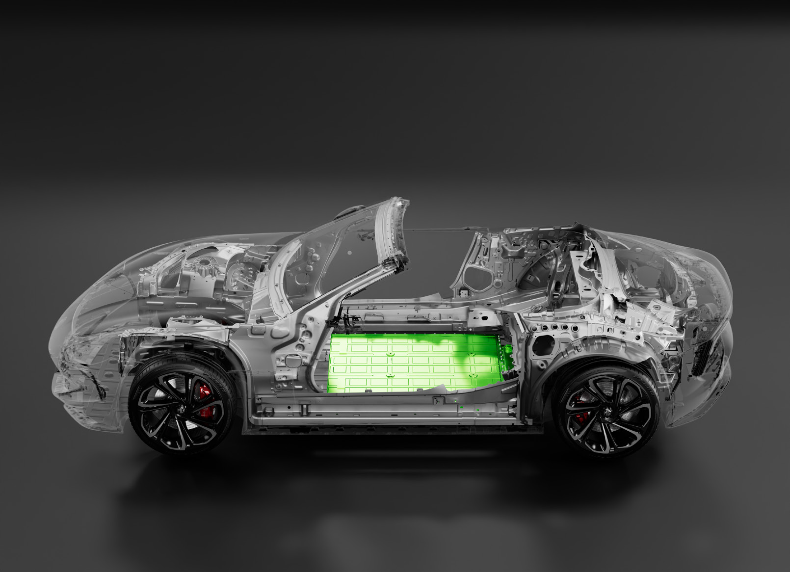 MG Cyberster — 77 kWh battery pack integrated into the chassis floor