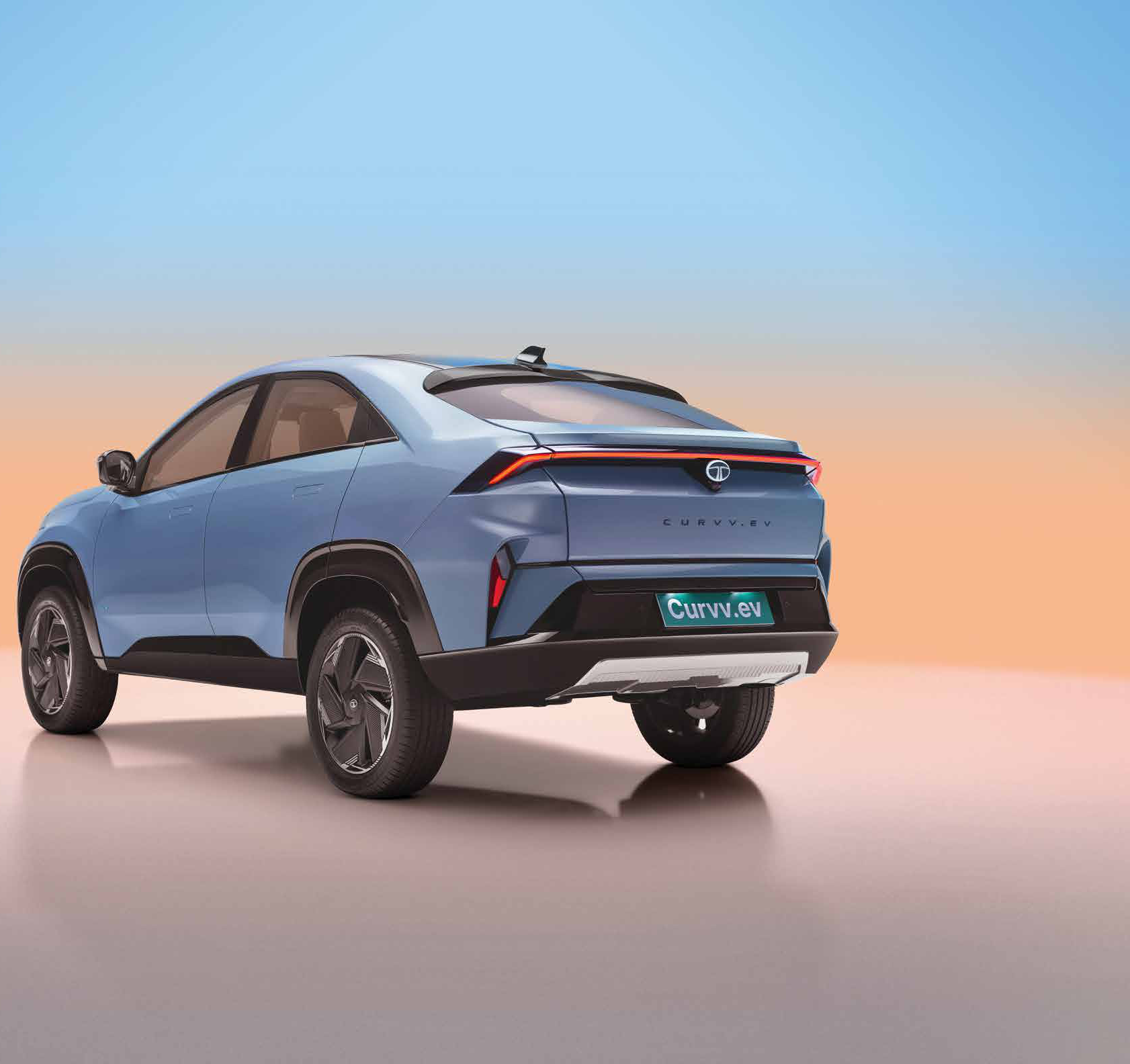 Tata Curvv EV — Smart digital connected LED tail lamps with full-width light bar and gloss black rear spoiler