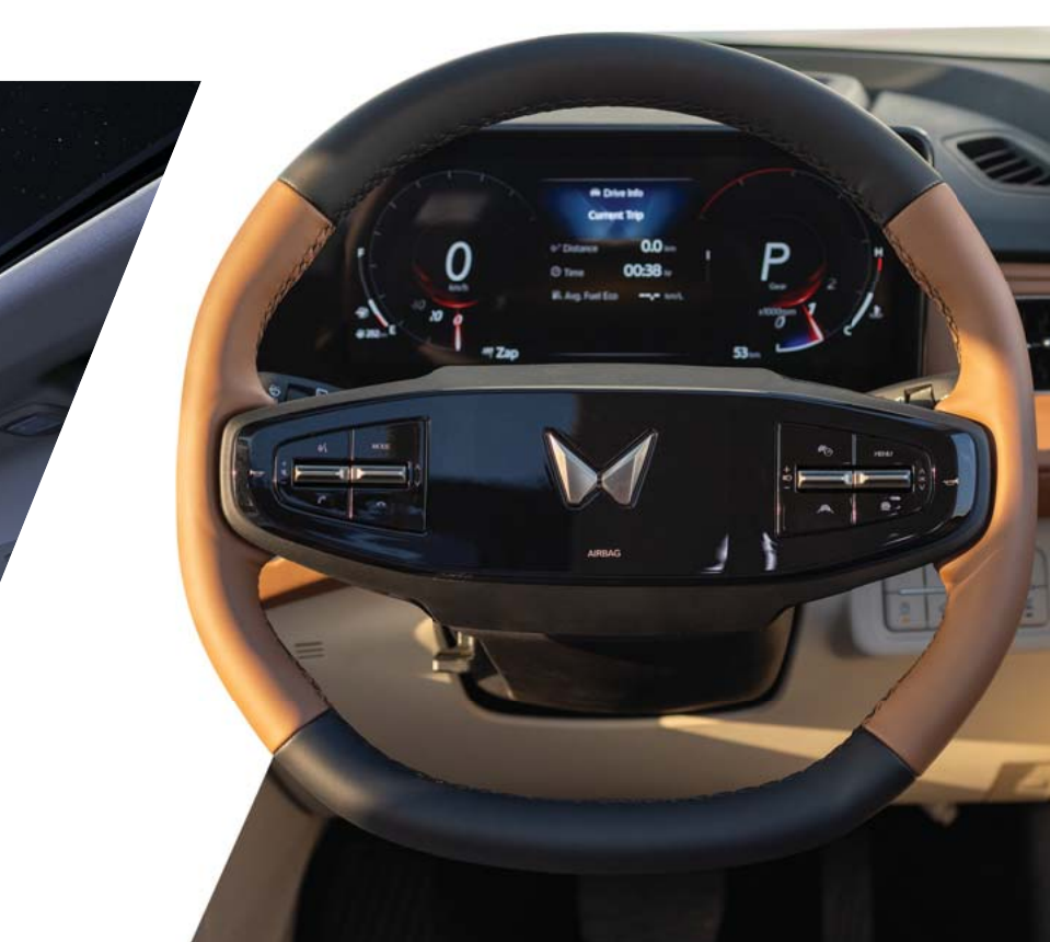 Mahindra XUV 7XO — New two-spoke leather steering wheel