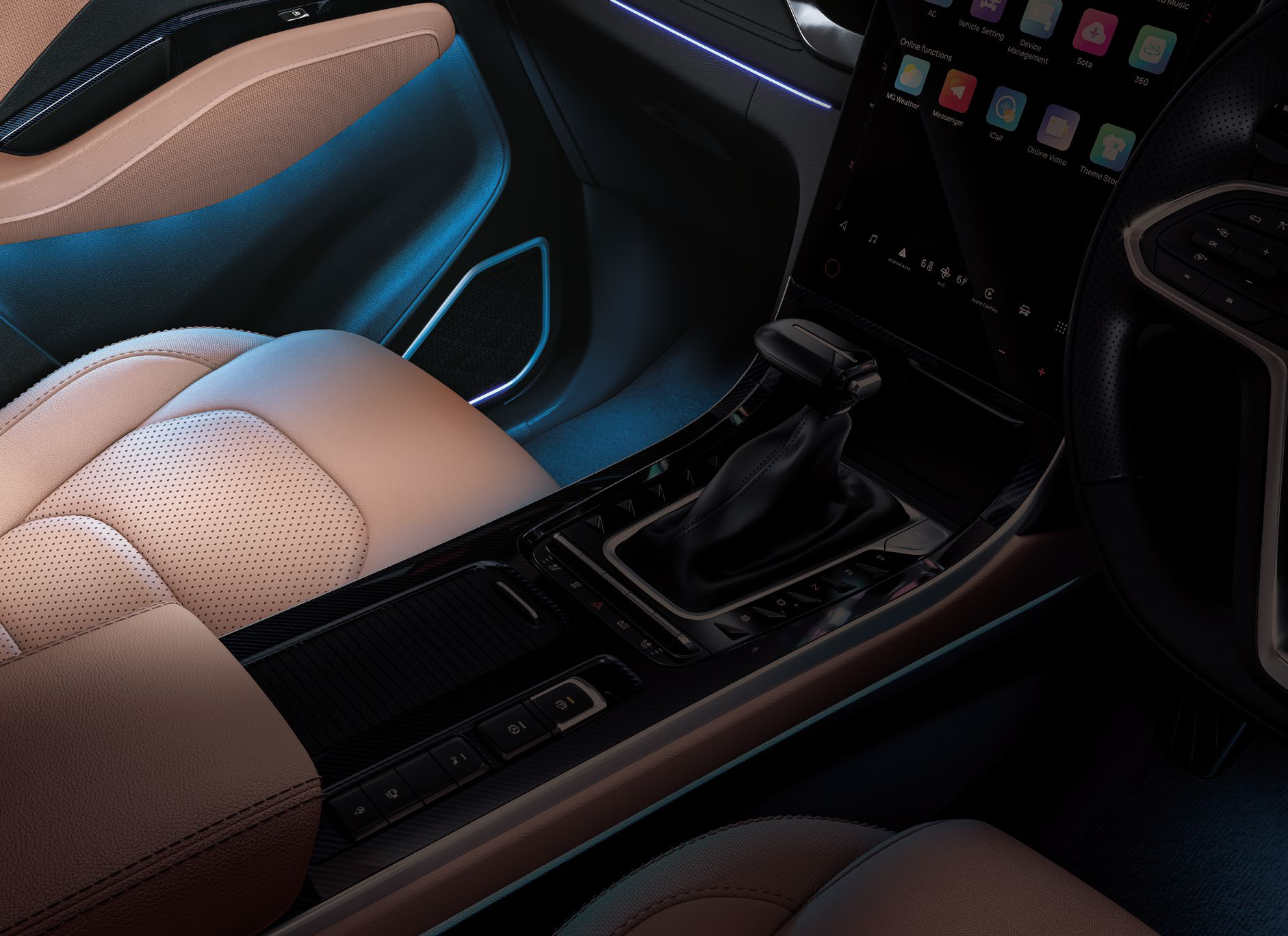 MG Hector — Ambient interior lighting with carbon-finish centre console