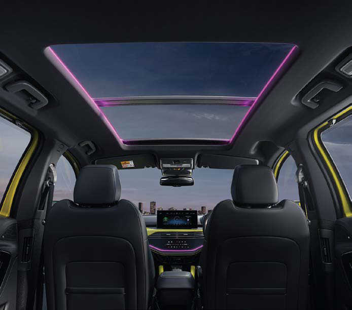 Tata Harrier — Voice-assisted panoramic sunroof with mood lights