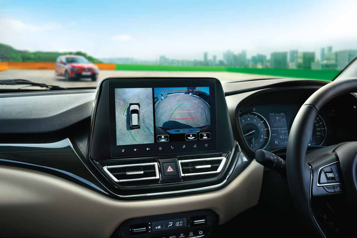 Toyota Glanza — 360-degree view camera with reversing guidelines displayed on the central touchscreen.