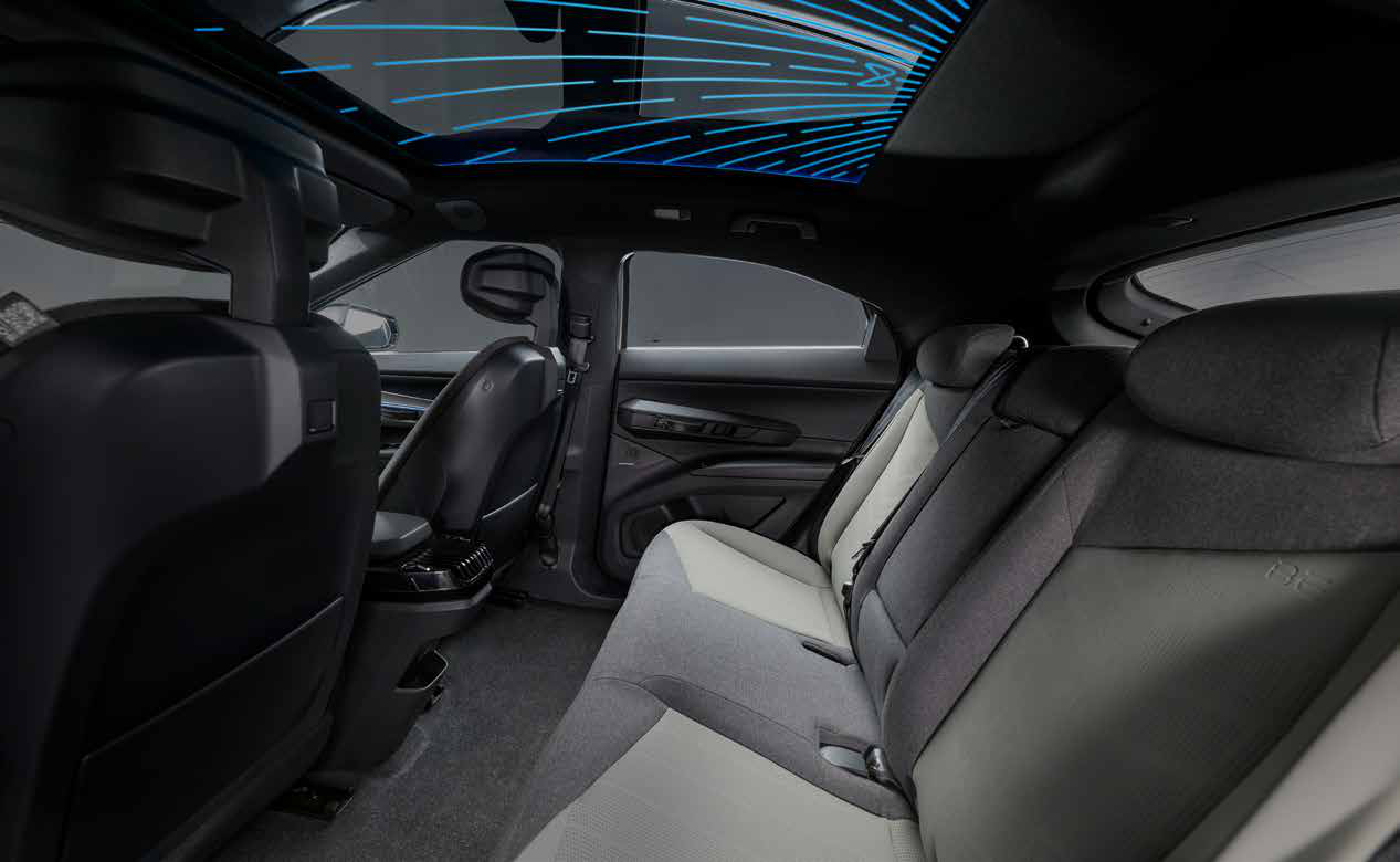 Mahindra BE 6 — Rear cabin with panoramic Infinity Roof and 1,522 L of cabin space