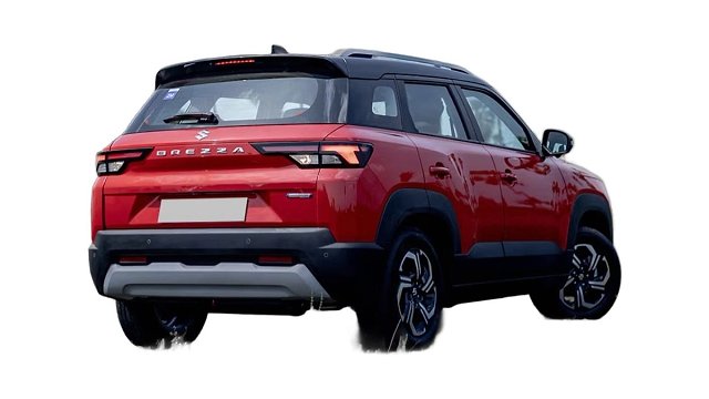 Red compact SUV shown from rear three-quarter angle against white background.