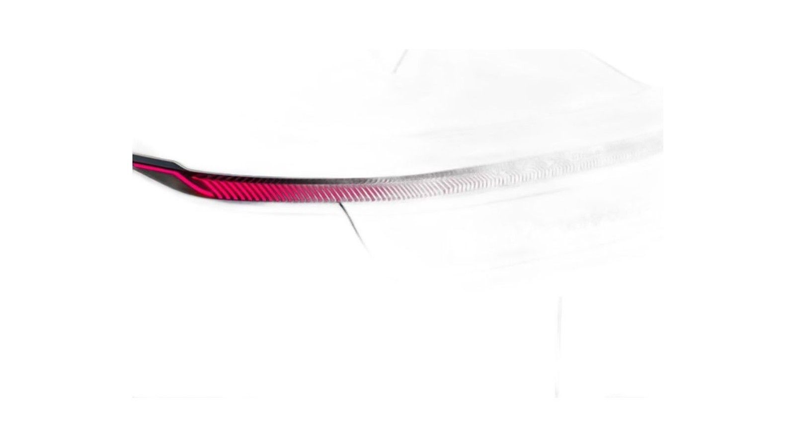 Curved pink and black automotive trim or light detail on white background.