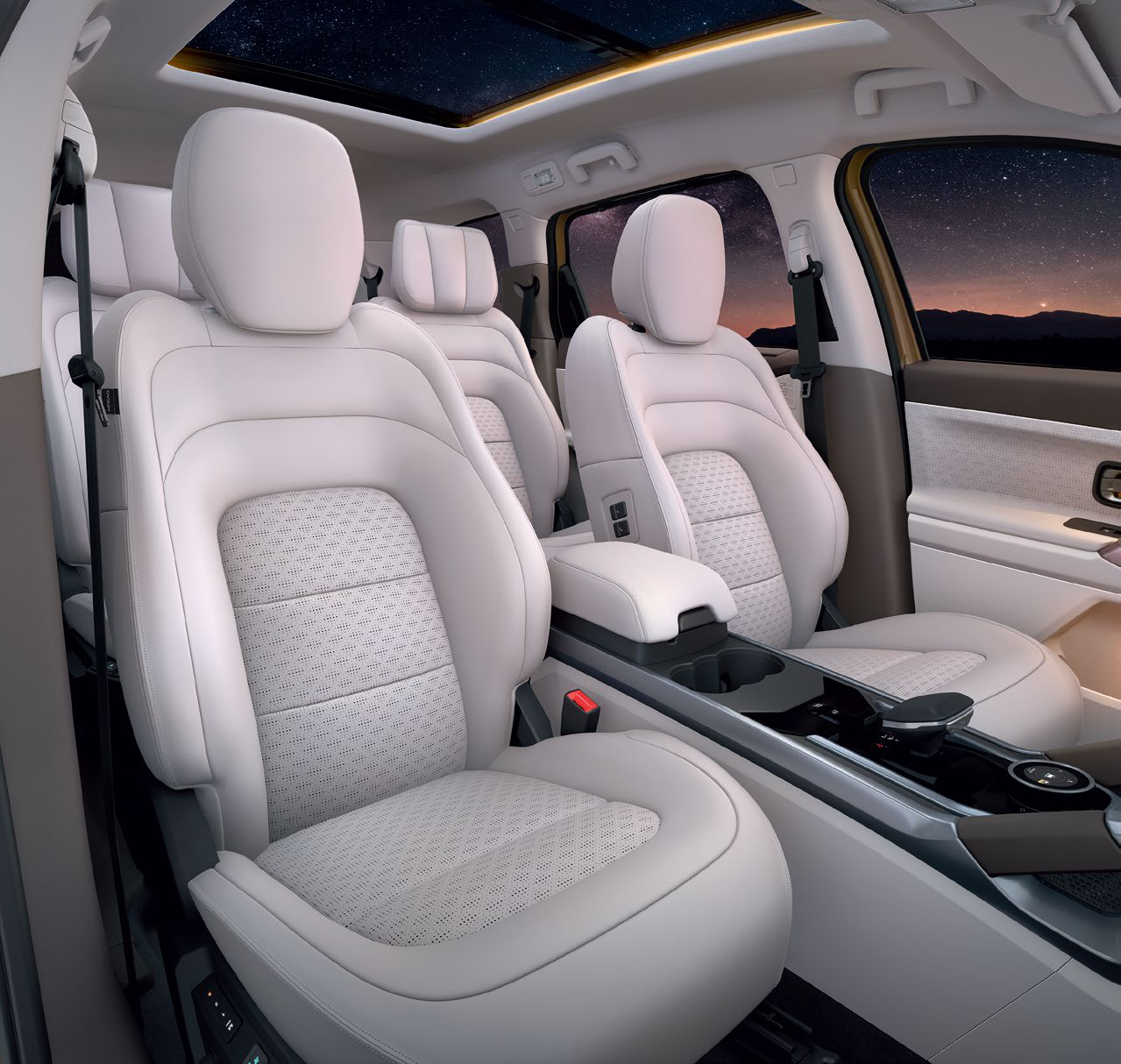 Tata Safari — Benecke Kaliko Oyster White leatherette seats with deco stitch