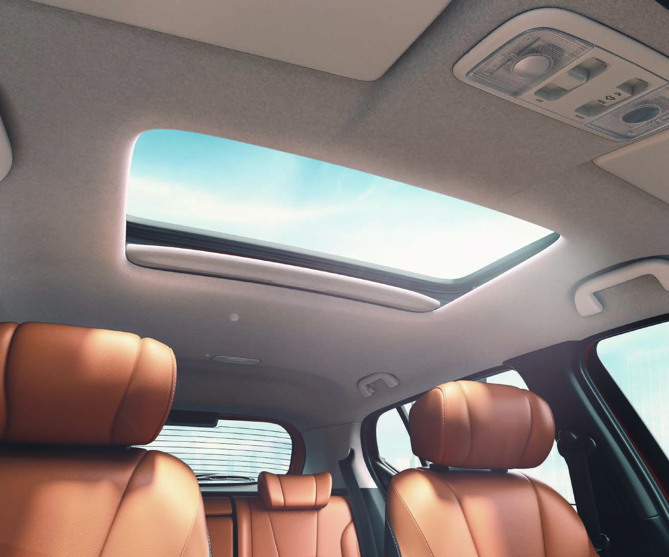 Honda Elevate — One-touch electric sunroof over the tan cabin