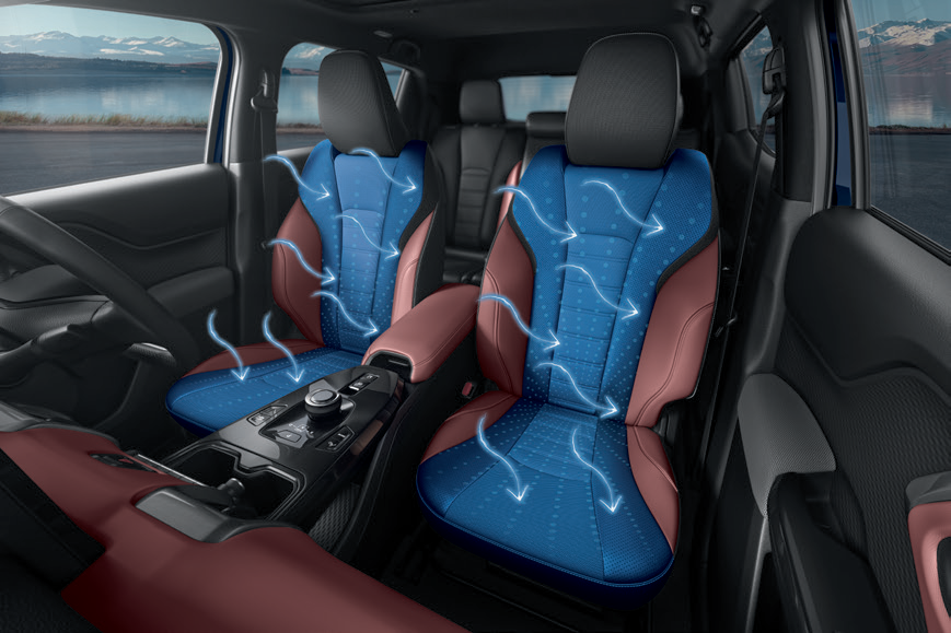Maruti Suzuki e Vitara — Ventilated front seats drawing air through perforations in the seat base and backrest.