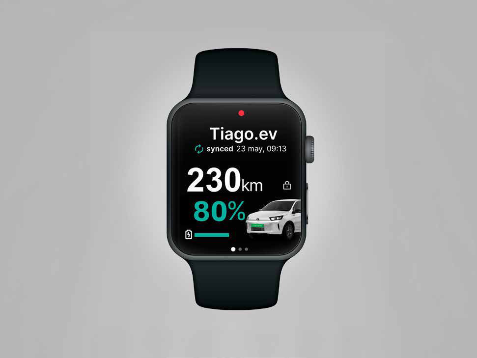 Tata Tiago EV — Smartwatch connectivity shows range and charge status on your wrist