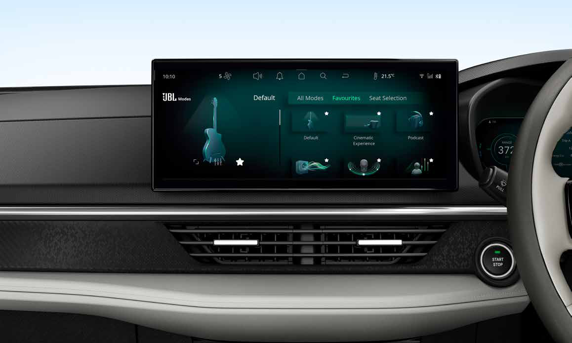 Tata Nexon EV — AudioworX JBL audio modes including Cinematic Experience and Kids Sleeping in Back presets