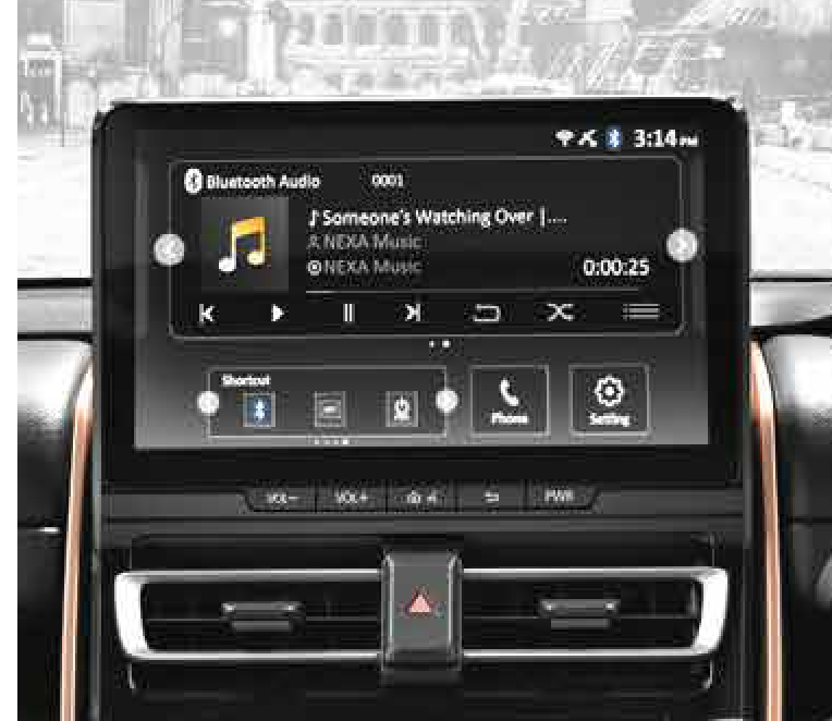 Maruti Suzuki Invicto — SmartPlay Magnum touchscreen infotainment with Bluetooth audio, set above the front AC vents.