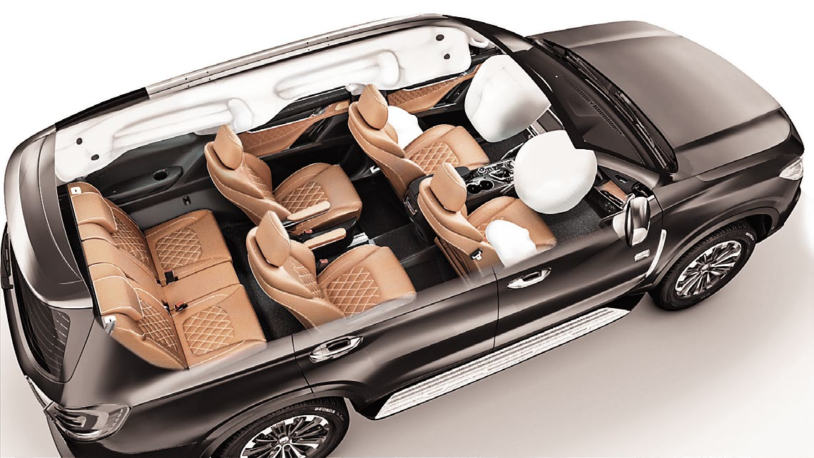 MG Gloster — Multi-airbag layout shown in a cutaway view