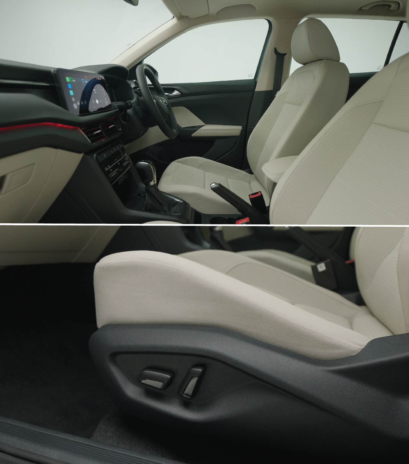 Skoda Kushaq — Front seats with electric seat adjustment controls and ventilation