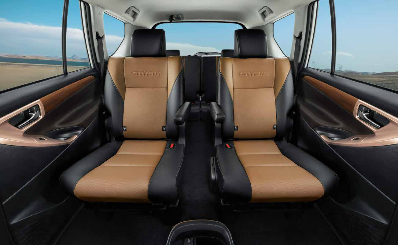 Toyota Innova Crysta — Second-row captain seats with CRYSTA-embossed leather upholstery