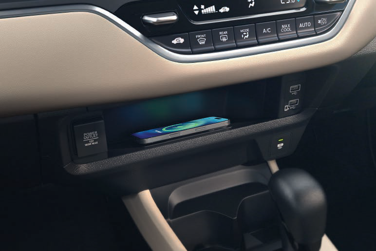 Honda Amaze — Wireless smartphone charger in the front console