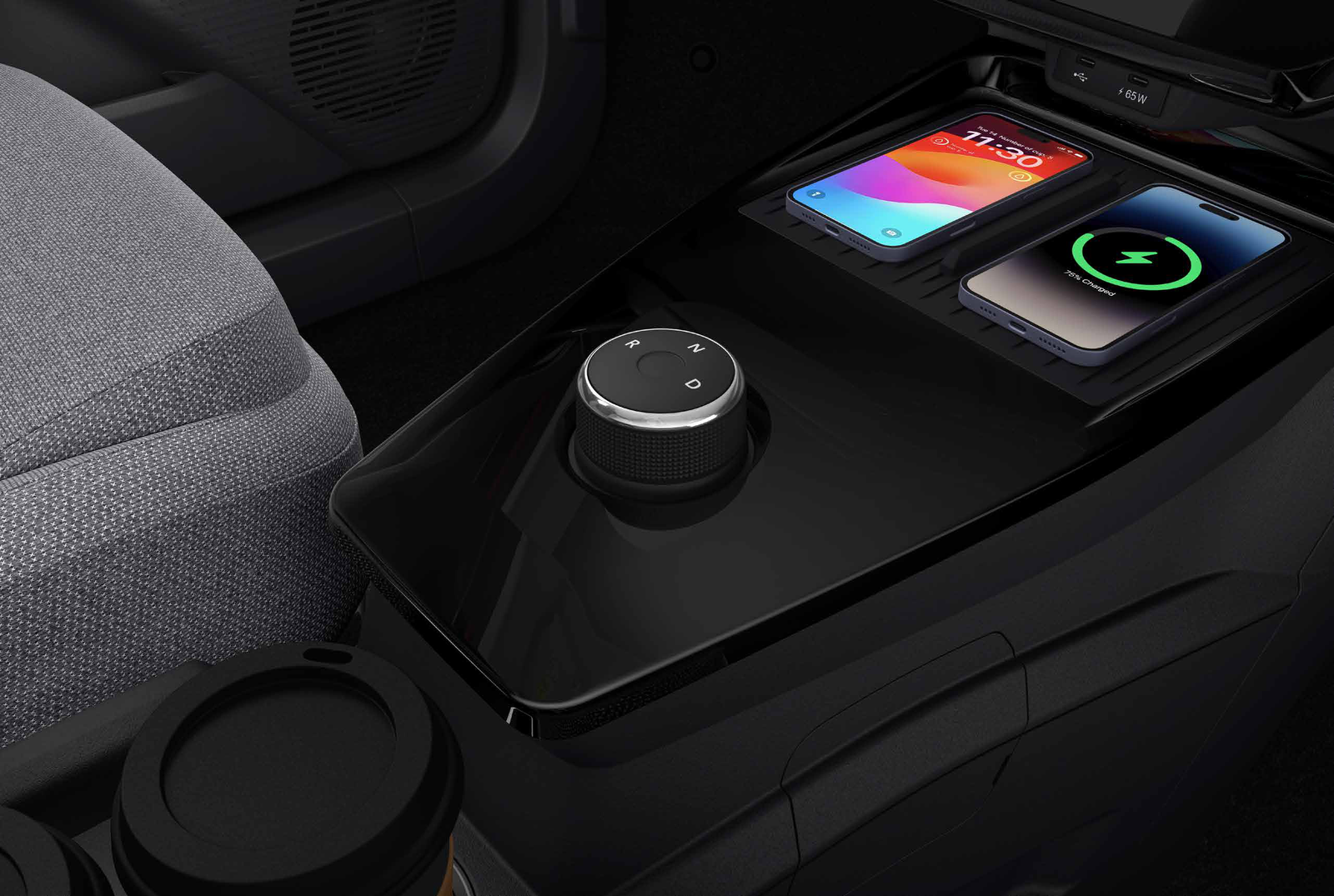 Tata Tiago — Gadget-inspired rotary gear selector for the AMT sits in the GrandTech console with the dual smartphone deck