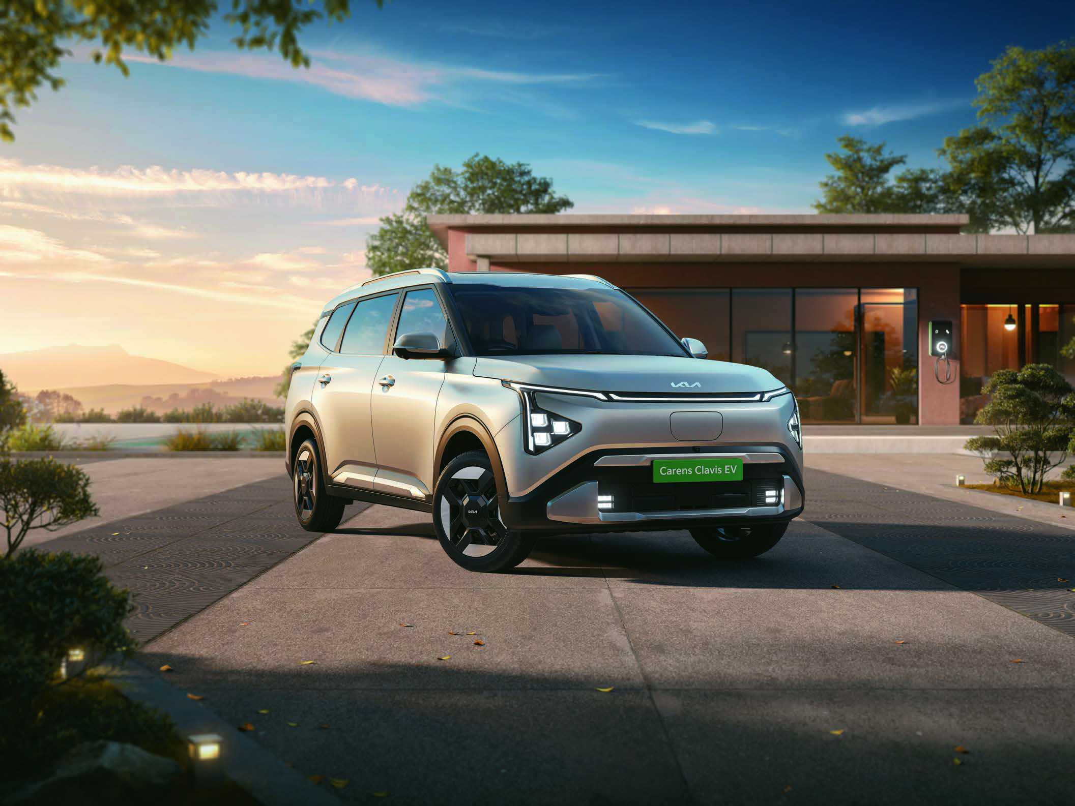 Kia Carens Clavis EV — Digital Tiger Face grille with Star Map LED Connected DRLs and integrated turn signals