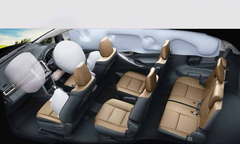 Toyota Innova Crysta — Multiple SRS airbags protecting front and rear occupants