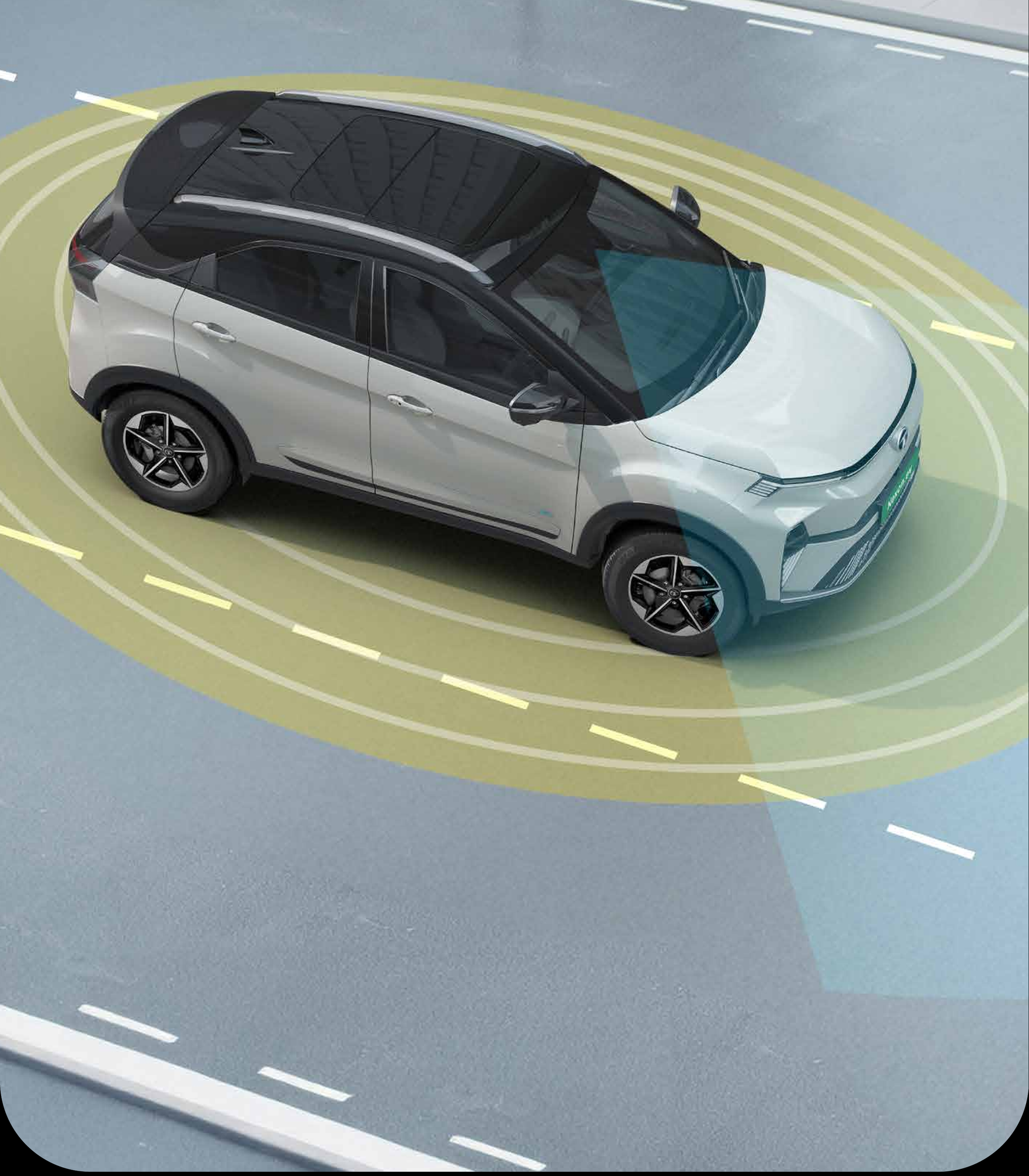 Tata Nexon EV — ADAS suite - AEB, forward collision warning, lane keep assist, lane centering, traffic sign recognition and high beam assist