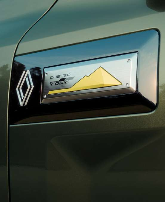 Renault Duster — Iconic Launch Edition fender badge with the Himalayan-inspired yellow motif