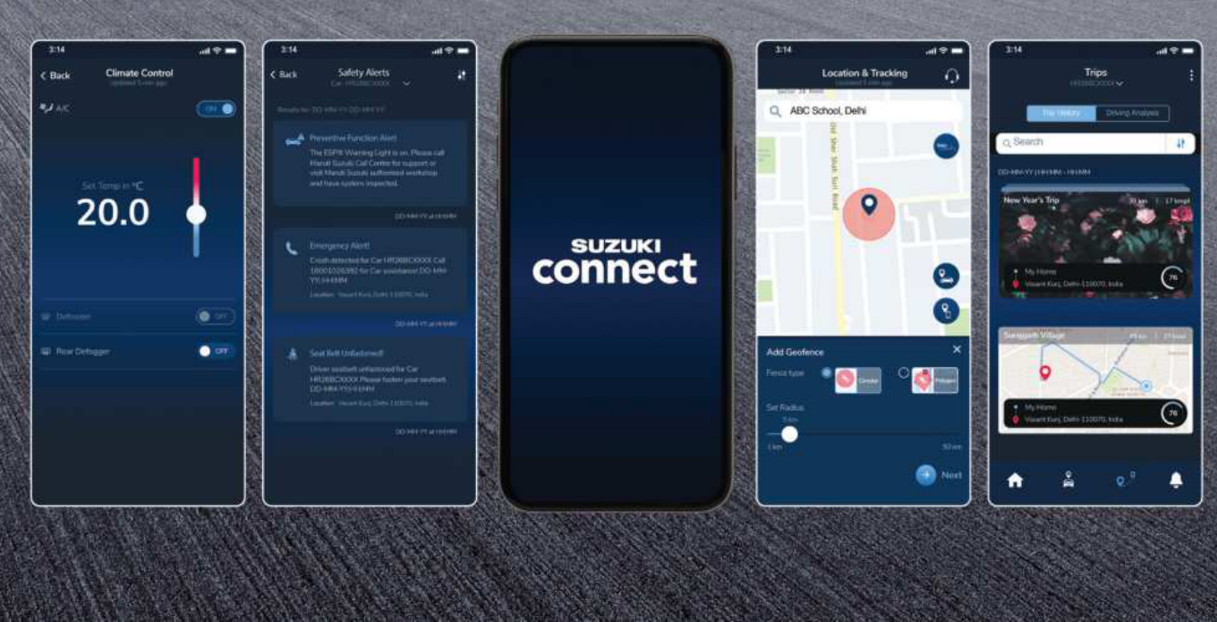 Maruti Suzuki XL6 — Suzuki Connect telematics app with climate control, safety alerts, location tracking and trip history