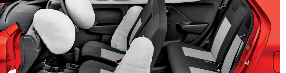 Maruti Suzuki Alto K10 — Six airbags shown deployed in the cabin cross-section
