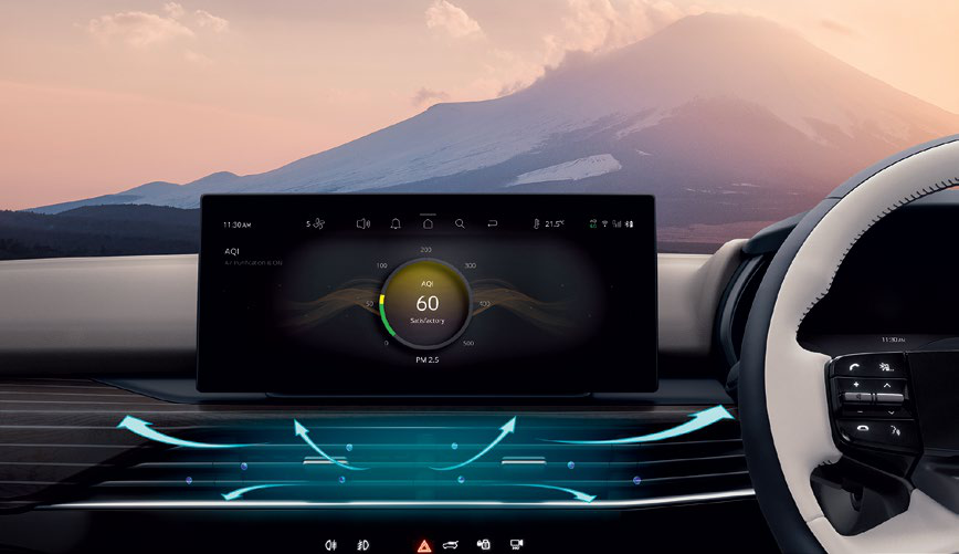Tata Safari — Air purifier with AQI display on the infotainment screen