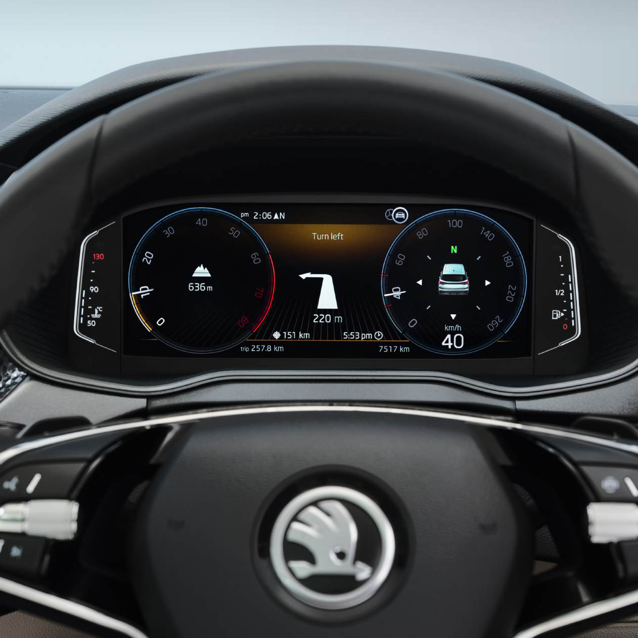 Skoda Kushaq — 26.03 cm Virtual Cockpit digital instrument cluster with turn-by-turn navigation