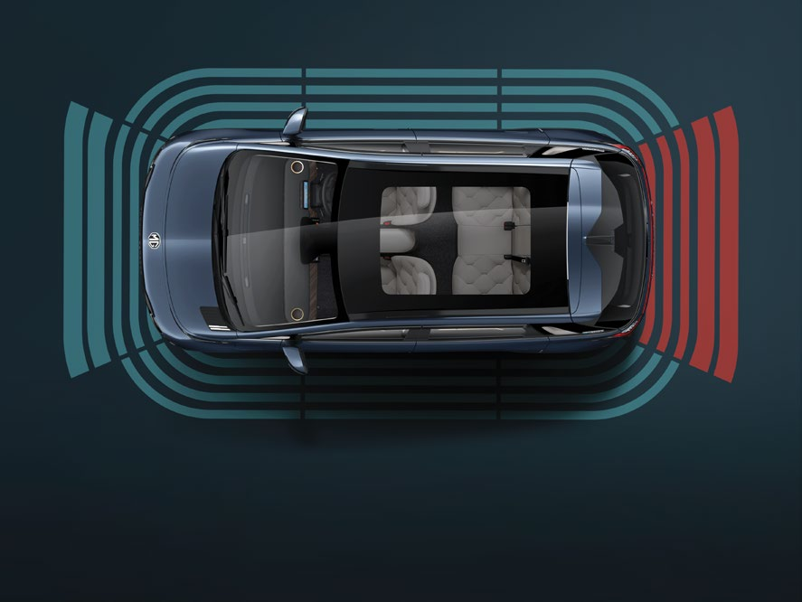 MG Windsor EV — 360° surround-view cameras with rear parking sensors